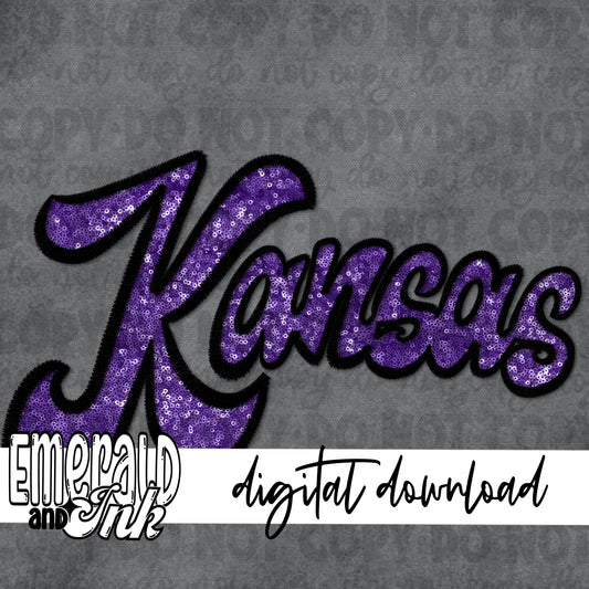 Kansas Faux Embroidery (purple & black) - Digital Download