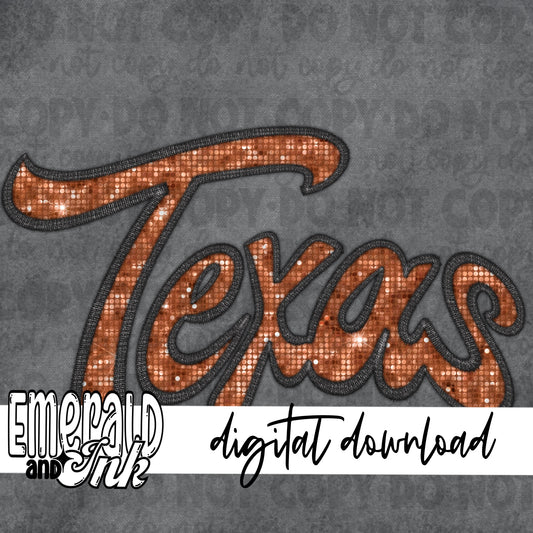 Texas Faux Embroidery (orange & black) - Digital Download