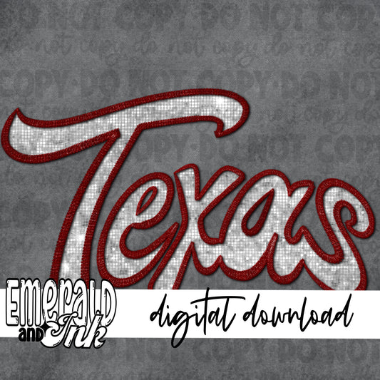 Texas Faux Embroidery (dark red & light grey/silver)) - Digital Download