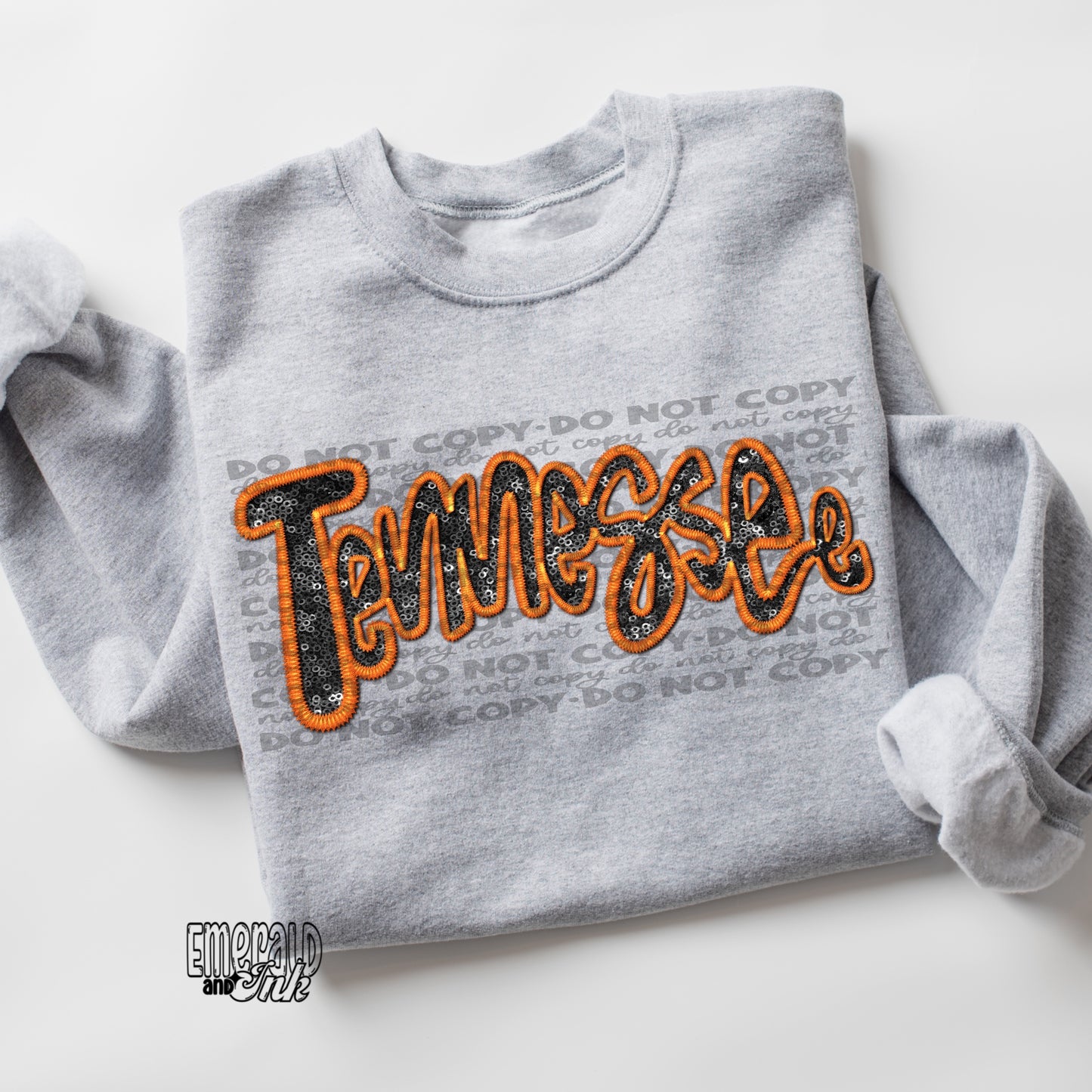 Tennessee Faux Embroidery & Sequins (orange & black) - DTF Transfer*TAT 5-7 biz days