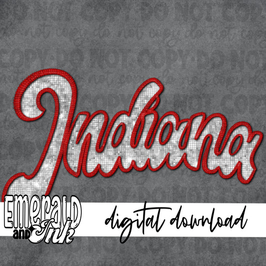 Indiana Faux Embroidery (red & silver) - Digital Download