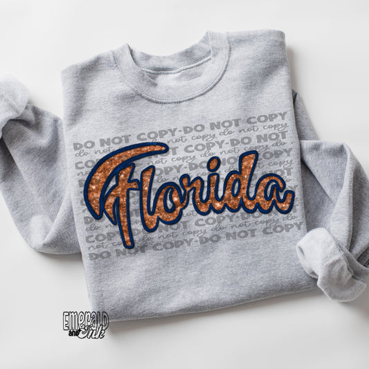 Florida Faux Embroidery (navy & orange) - Digital Download