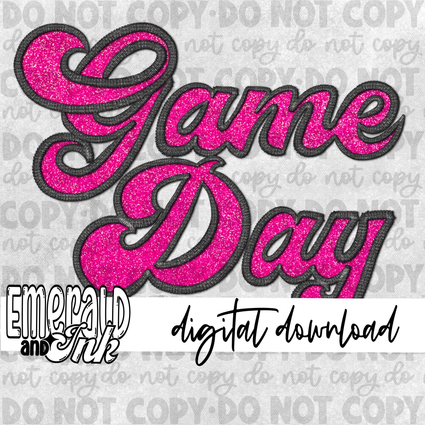 Game Day Faux Embroidery (pink & black) - Digital Download