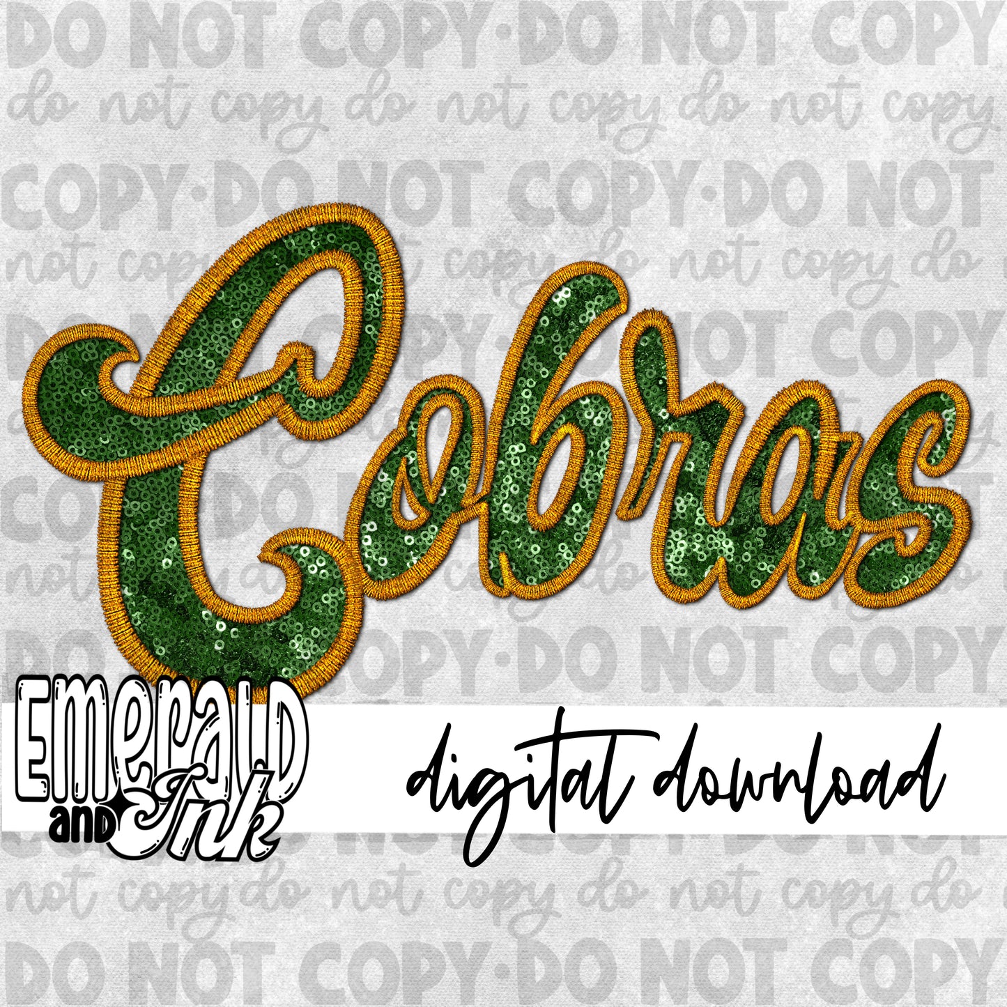 Cobras Faux Embroidery (green & gold) - Digital Download