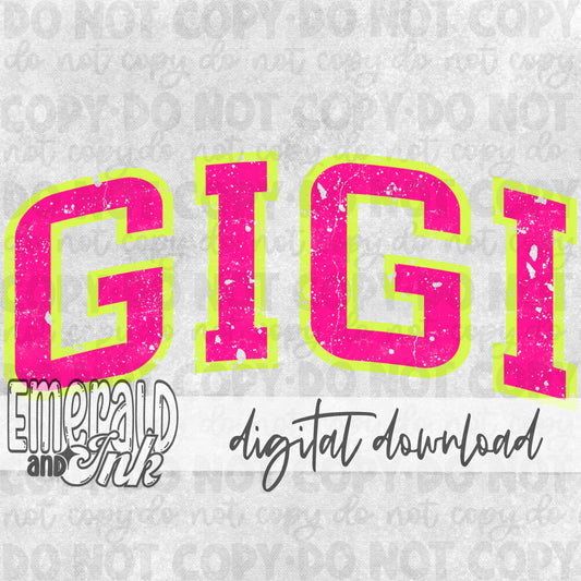 Gigi Varsity Hot Pink/Chartreuse- DIGITAL Download