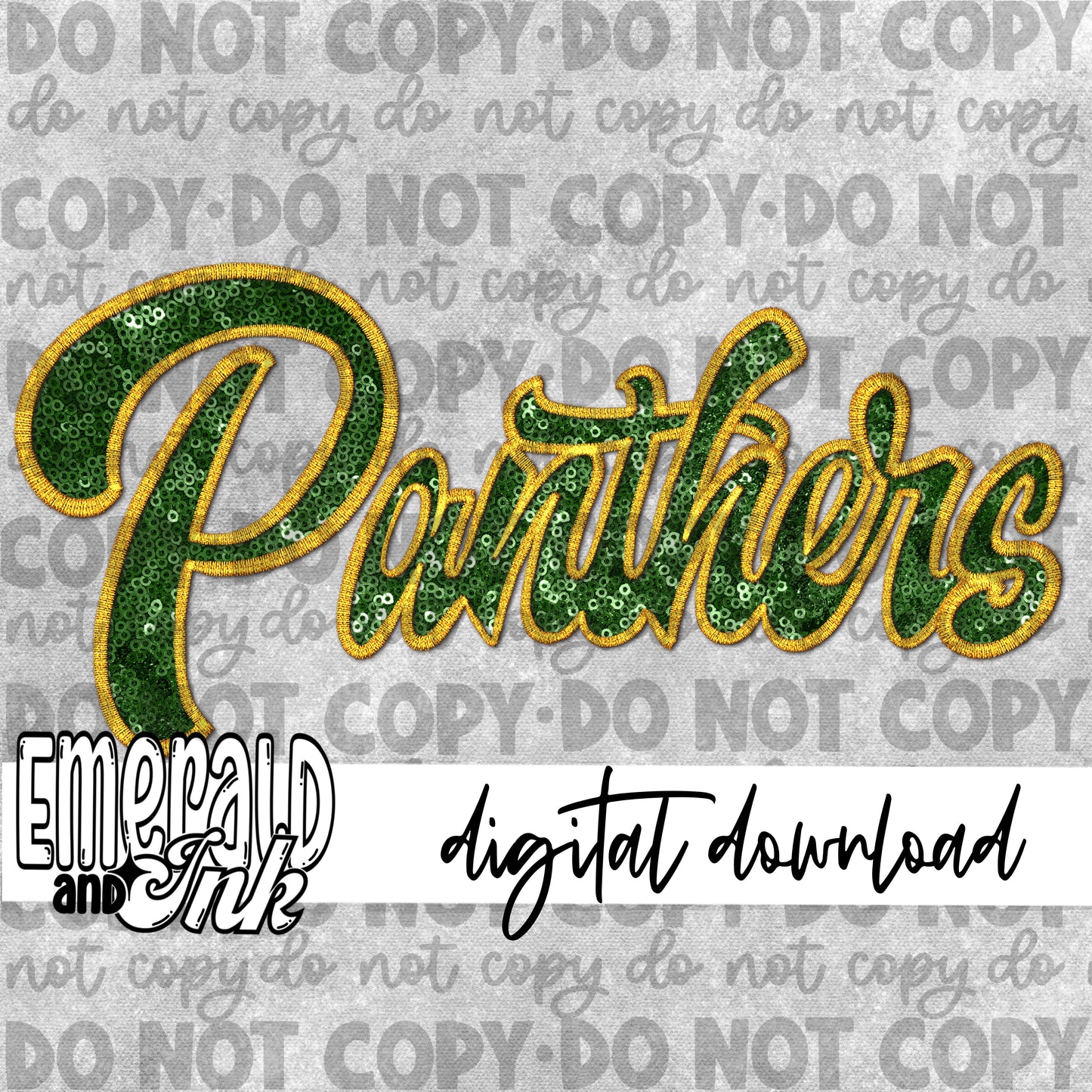 Panthers Faux Embroidery (green & gold) - Digital Download
