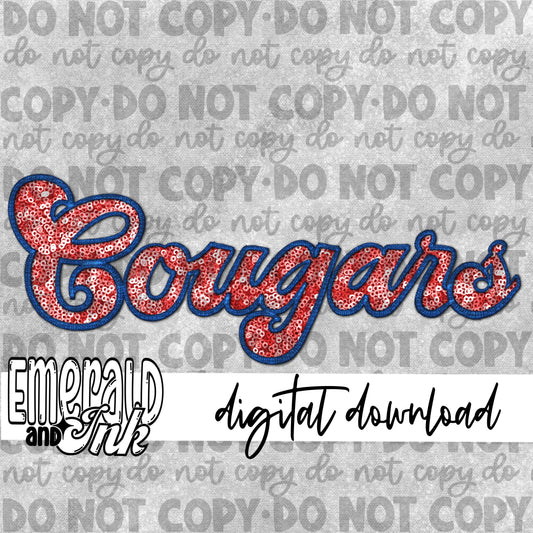 Cougars Faux Embroidery (red & blue) - Digital Download
