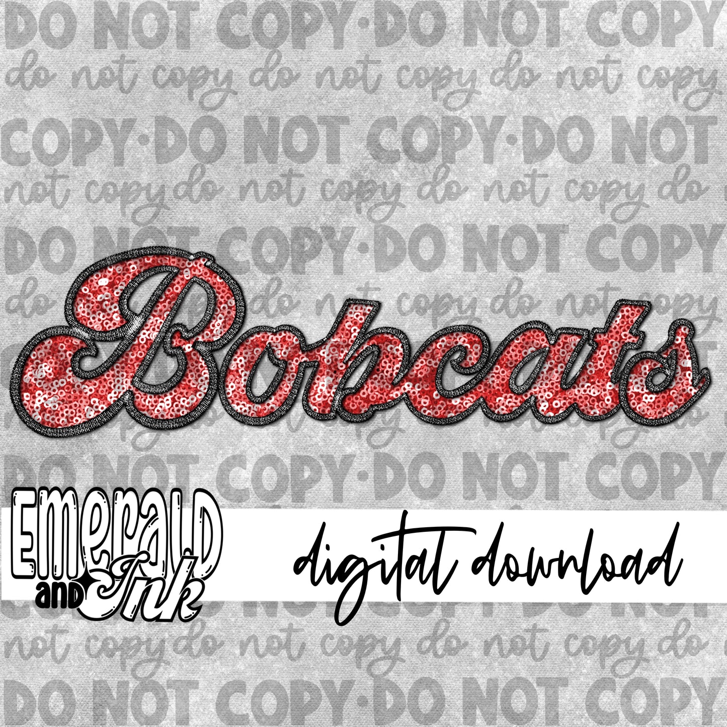 Bobcats Faux Embroidery (black & red) - Digital Download