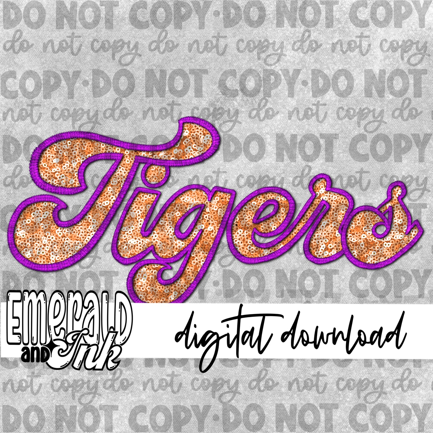 Tigers Faux Embroidery (purple & orange) - Digital Download