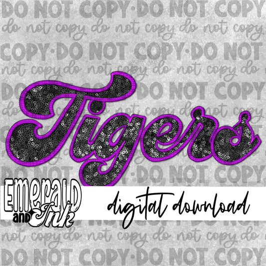 Tigers Faux Embroidery (purple & black) - Digital Download