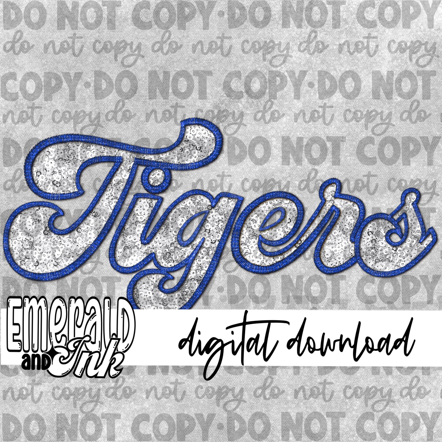 Tigers Faux Embroidery (royal & white/silver) - Digital Download