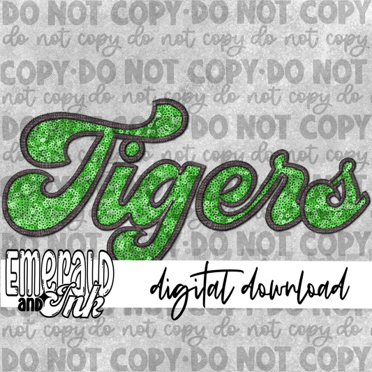 Tigers Faux Embroidery (black & green) - Digital Download
