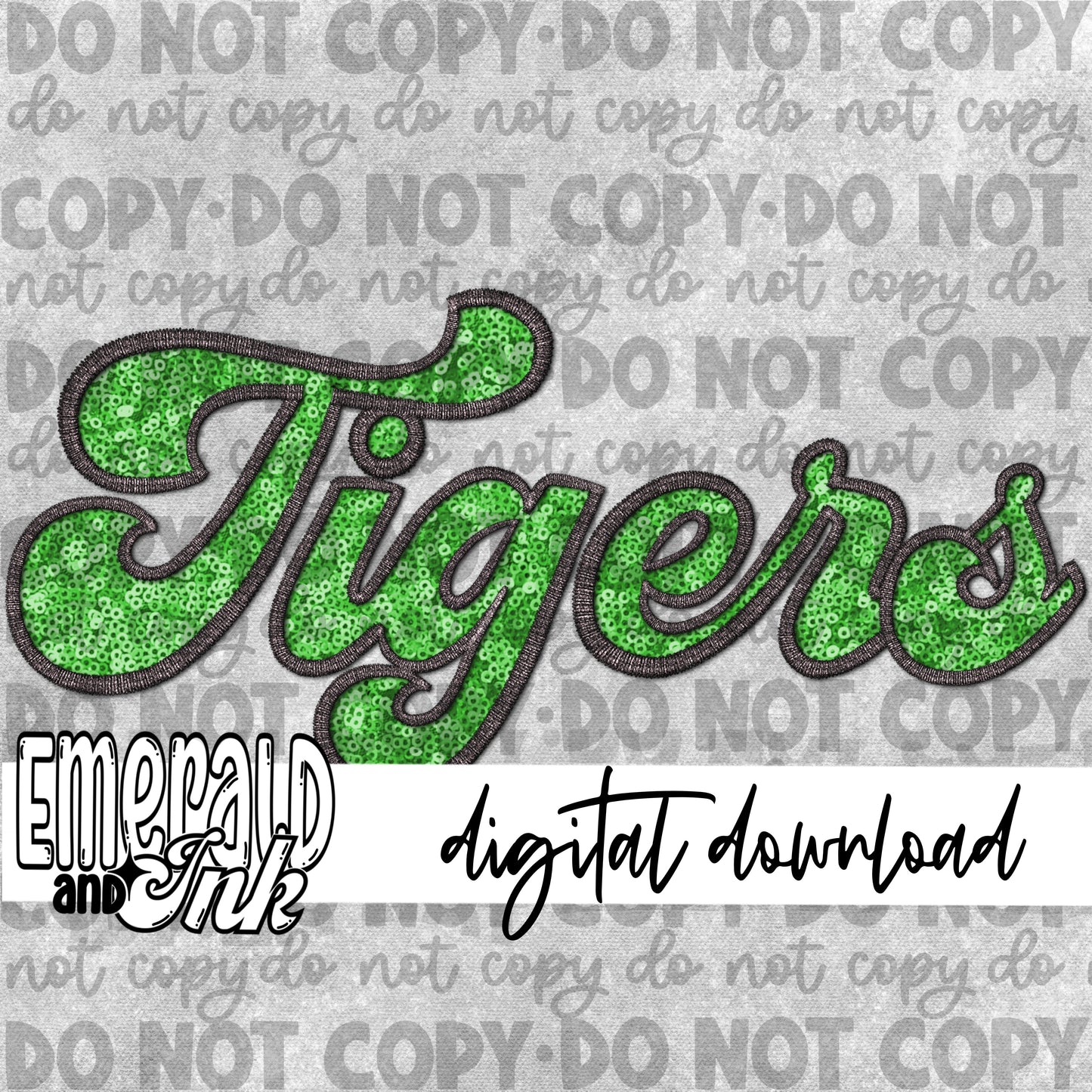 Tigers Faux Embroidery (black & green) - Digital Download