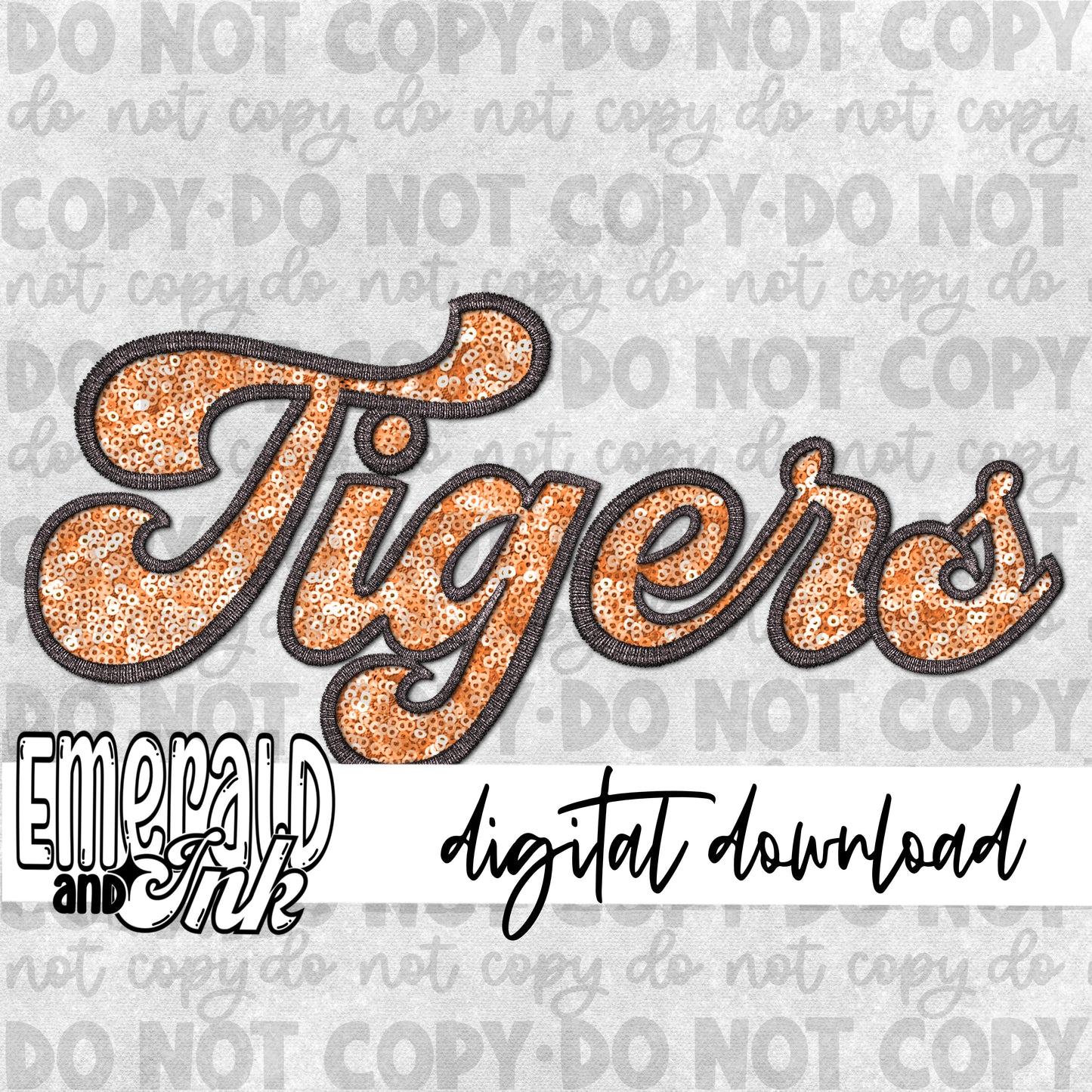 Tigers Faux Embroidery (black & orange) - Digital Download