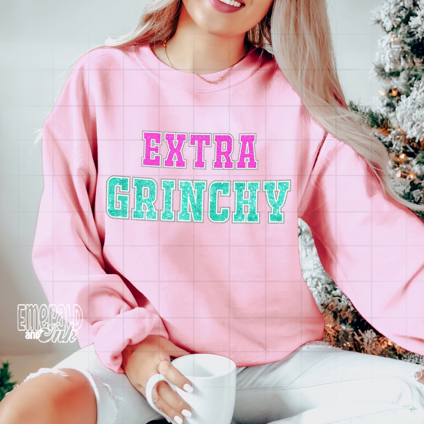 Extra Grinchy (pink & teal glitter) *E&i Exclusive* - DTF Transfer*TAT 5-7 biz days