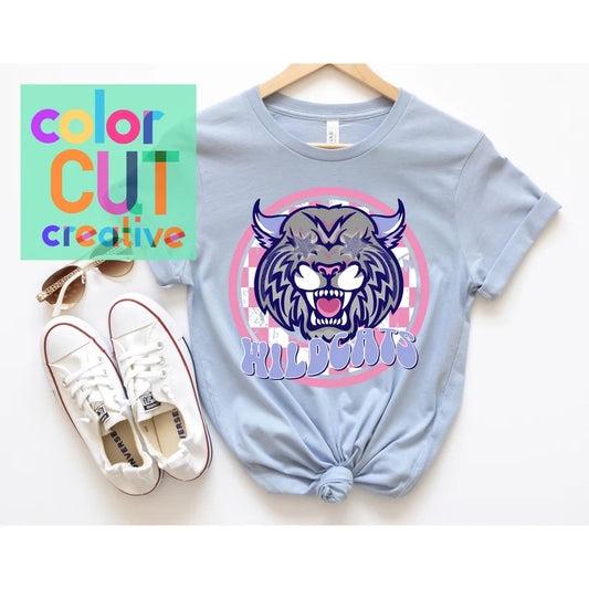 Preppy Mascot - Wildcats (pastel pink & blue) - DTF Transfer *TAT 5-7 biz days