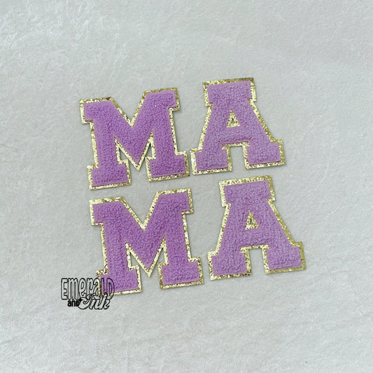 MAMA Lavender Chenille Letter Patches - 302°