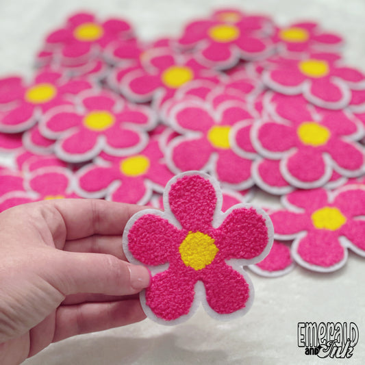 Large Hot Pink Flower Chenille Patch - 302°