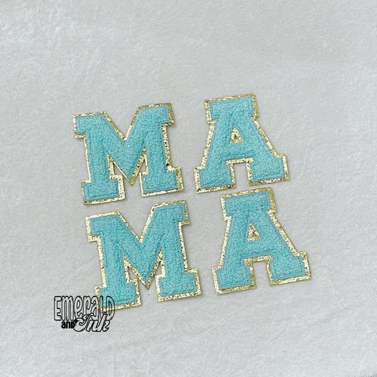 MAMA Blue Chenille Letter Patches - 302°