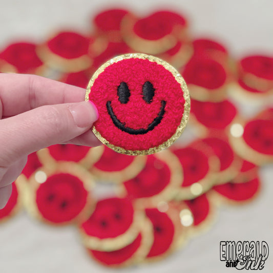 Red/Gold Happy Face Chenille Patch - 302°