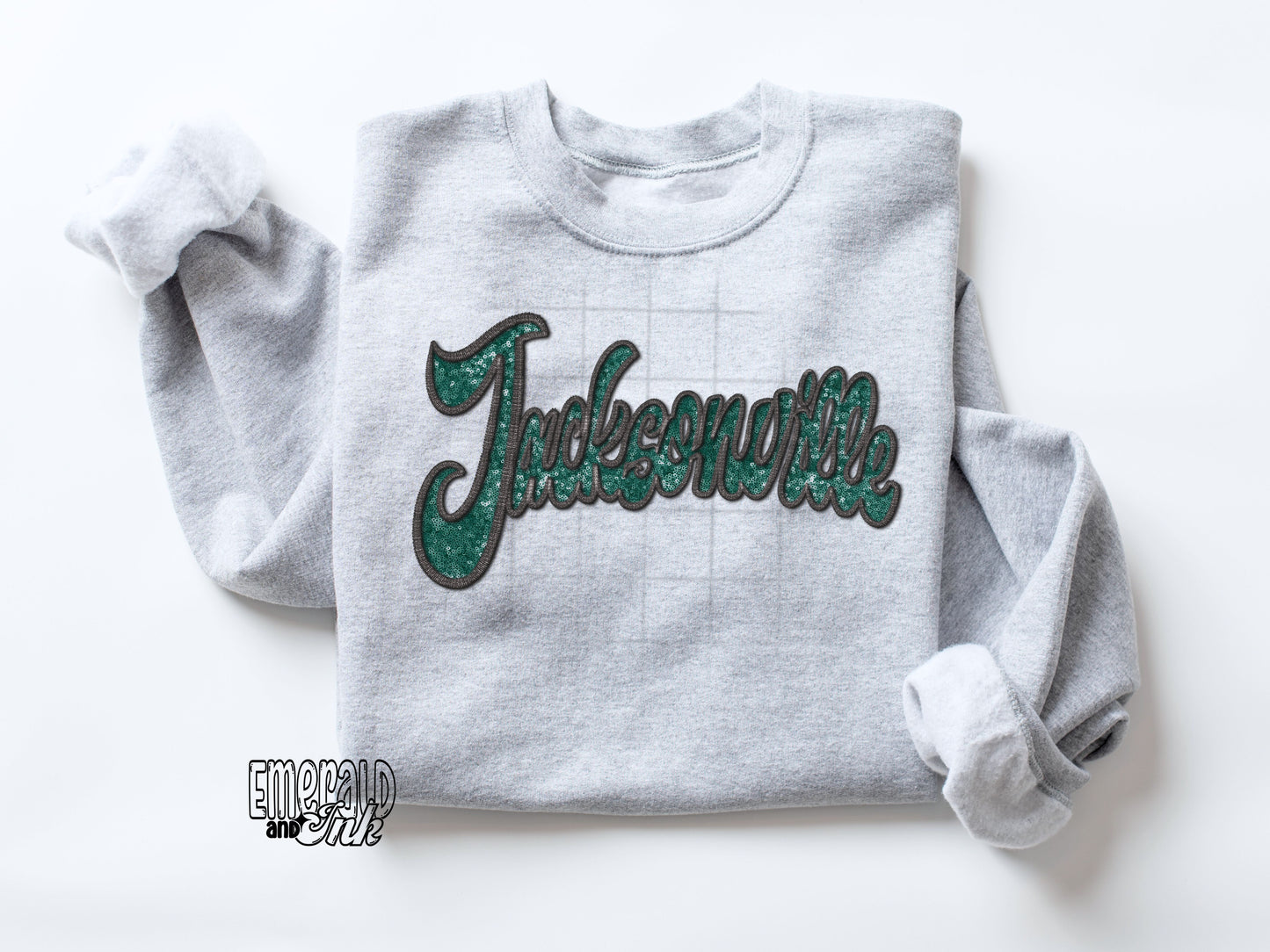 Jacksonville Green Faux Embroidery/Sequins DTF Transfer*TAT 7 biz da