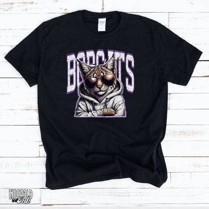 Purple Bobcats Varsity Grunge Mascot - DTF Transfer