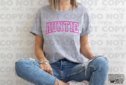 Auntie (pink) - puff screen print transfer 350°