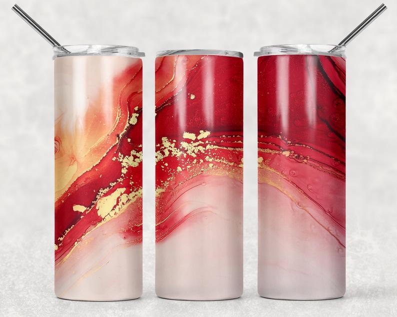 Red & Gold Marble - Skinny Tumbler Sub Transfer