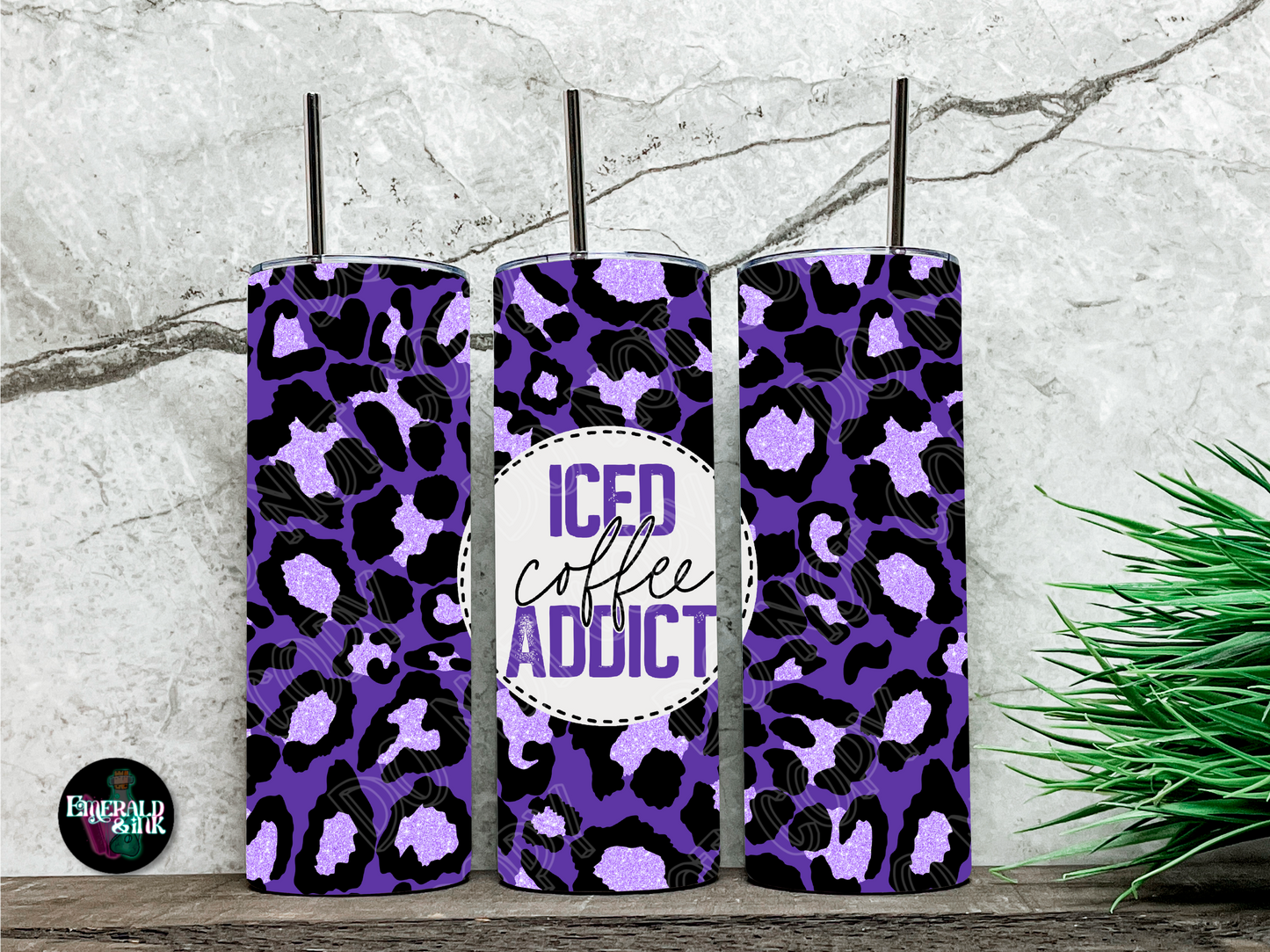 Purple Leopard Iced Coffee Addict - Tumbler Sublimation Transfer